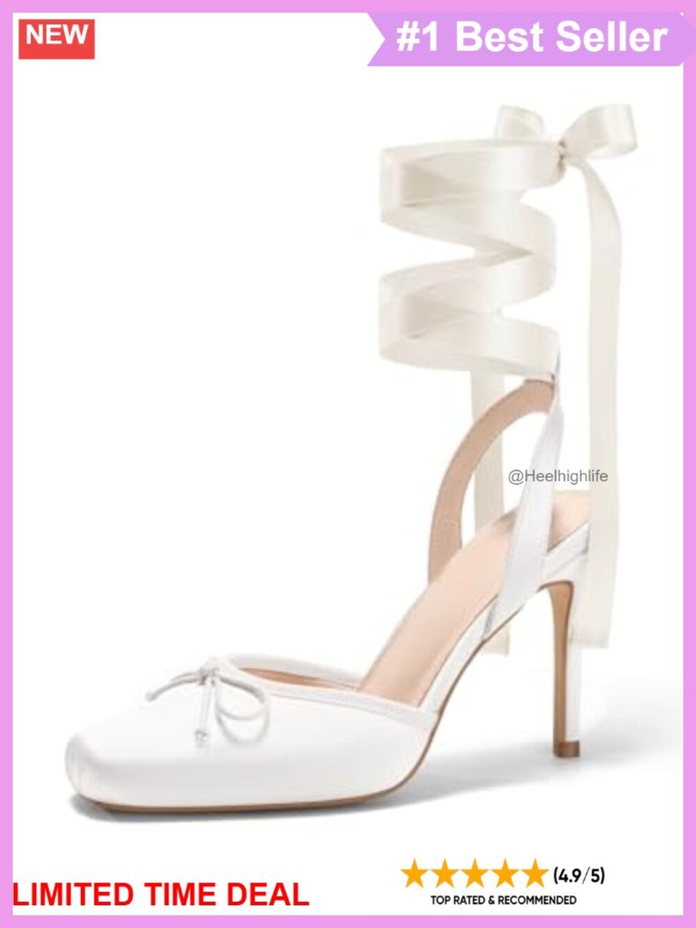 Satin Ballet Heels Square Toe Lace Up Bow Pumps